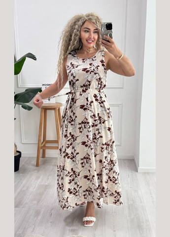 Бежева повсякденний, кежуал жіноча сукня Style Point з абстрактним візерунком