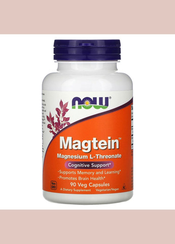 Магний Lтреонат Magtein поддерживает память 90 растительных капсул Now Foods (268375504)