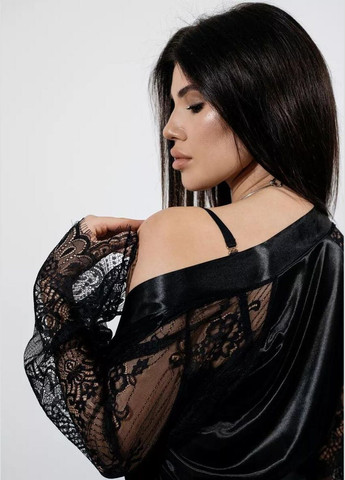 Женский длинный атласный халат на поясе с кружевной отделкой соблазнительные халаты из атласа и кружева в длине макси Cindylove (335054010)