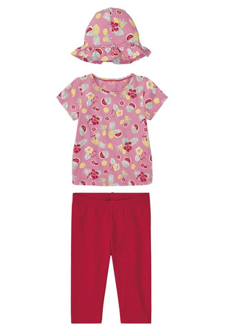 Розовый летний комплект(футболка+леггинсы+панама) Lupilu