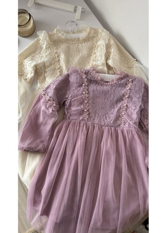 Комбинированное нежное платье для девочки цвет фиолетовый 10996 No Brand (372564053)