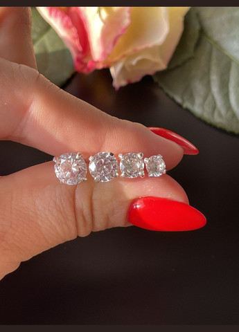 Гвоздики срібні в родії із кубічним цирконієм No Brand (323651782)