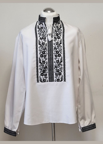Біла чоловіча вишиванка ручної роботи на домотканому полотні (вишиті вставки) "монохром" Hand Made візерунок українська символіка вільна, пряма бавовна, домоткане полотно (331769852)