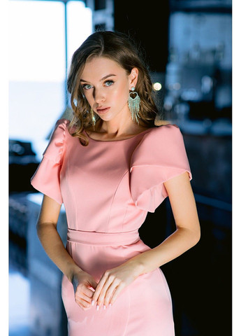 Рожева коктейльна стильна сукня міді 23005 рожева Tanita-Romario