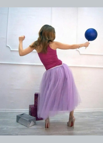 Лавандовая праздничный, коктейльный, повседневная, кэжуал, вечерний однотонная фатиновая юбка, пышная, 5 слоев фатина No Brand пышная