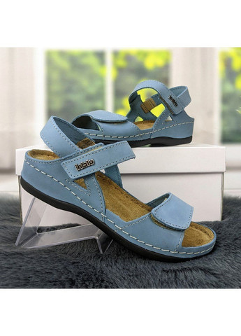 Голубые босоножки женские кожаные Inblu на липучке