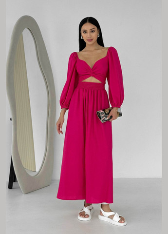 Малиновое праздничный, вечернее дизайнерское платье из льна малинового цвета платье-трансформер Jadone Fashion однотонное