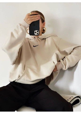 Oversize худі бежевого кольору з турецької двонитки з вишивкою Nike No Brand 2315-2 (359381413)