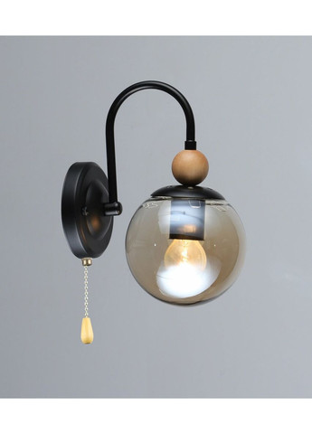 Бра с одним стеклянным плафоном N6618/1W (Черный+Дерево) Valeso (353495474)