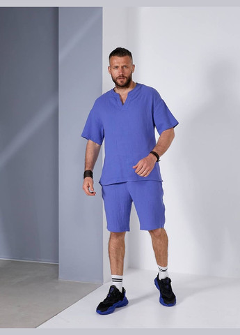 Синій літній костюм чоловічий з шортами No Brand