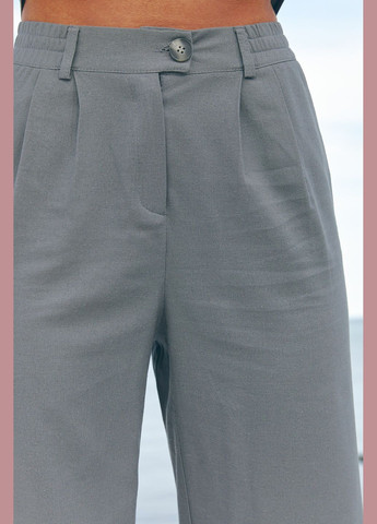 Штани жіночі з високою посадкою літні на блискавці з кишенями та резинкою на поясі вільного крою льон котон ST-Seventeen (333602574)