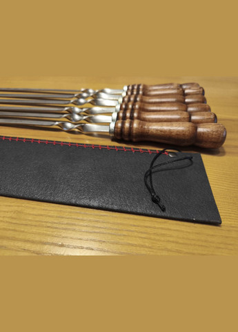 Набор шампуров в чехле 6шт 61см. Шампуры с деревянной ручкой. Шампуры 3мм нержавейки для шашлыка. No Brand (323484855)