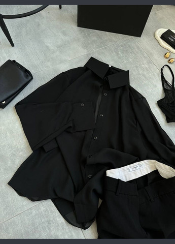 Черная коктейльный, классическая, повседневный, кэжуал, вечерний рубашка No Brand с длинным рукавом