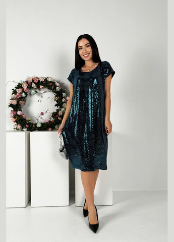 Бірюзова святковий, повсякденний, кежуал блискуча коктейльна пряма сукня довжини міді INNOE однотонна