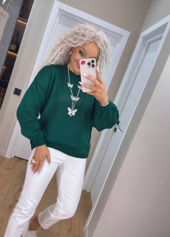 Изумрудный демисезонный свитер с цветочным узором пуловер Allthings