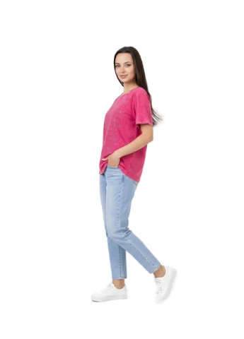 Жіноча футболка з ефектом "варки" Бордовий 48-52 (2715) Pink Daisy - (393594685)