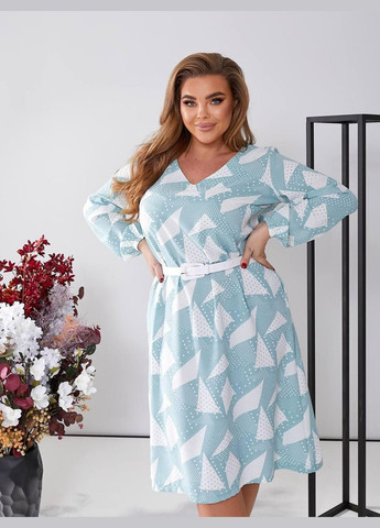 Мятное кэжуал платье "креативный шик" с длинным рукавом sf-255 мятный, 62 Sofia с геометрическим узором