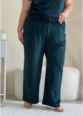 Зелена всесезон велюрова піжама з широкими штанами та футболкою футболка + штани Merlini Катто