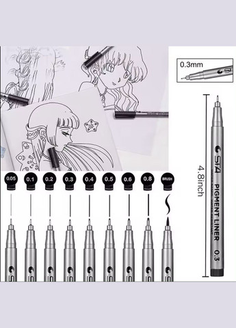 Набір капілярних ручок для скетч замальовок 9 шт. Набір лайнерів для малювання та скетчінгу STA (317590516)