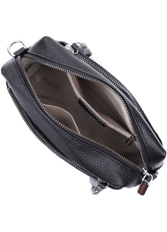 Практичная женская кожаная сумка из стильным бегунком 22654 Черная Vintage (298570917)