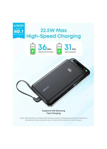 Батарея універсальна (A110DH11) Anker 10000mAh, 22.5W, Built-In USB-C Cable, black (372185251)