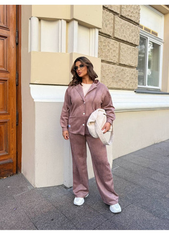 Жіночий костюм із замші: кофта з капюшоном та штани з лампасами MonCher (361146229)