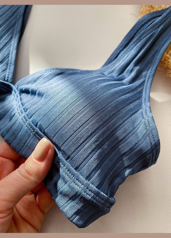 Синій літній базовий стильний купальник з високою посадкою топ, роздільний Vakko