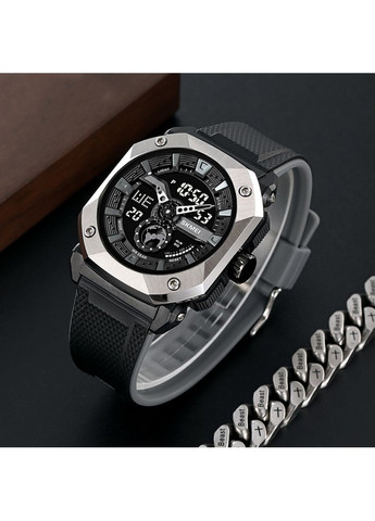 Часы 2272SIBK Silver-Black спортивные мужские кварцевые с будильником и секундомером 50м водонепроницаемые ProDobro (367267555)