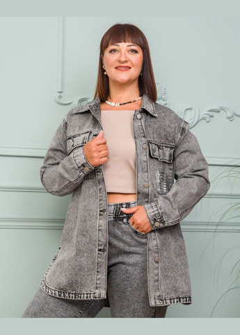 Серый женский джинсовая рубашка lj a231 Alenka Plus - демисезонный