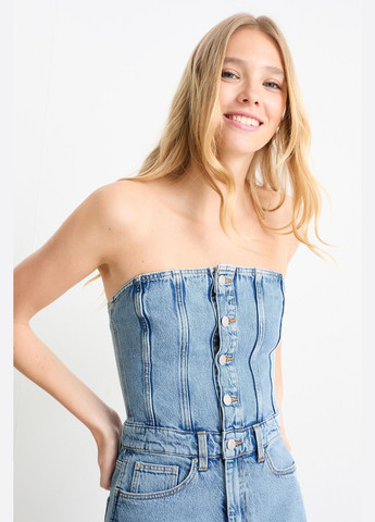 Голубое кэжуал джинсовое платье C&A однотонное