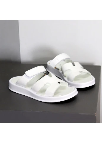 Белые белые кожаные шлепанцы No Brand