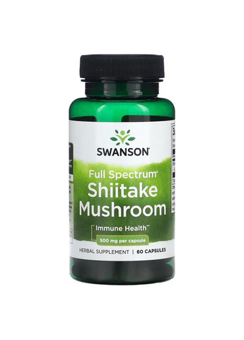 Гриб Шиїтаке Full Spectrum Shiitake Mushroom 500мг - 60 капсул Swanson (292395882)