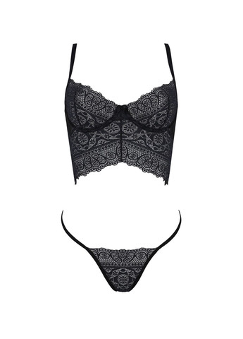 Черный демисезонный комплект kerria set black, сетка+кружево, бюстье и стринги - cherrylove Passion
