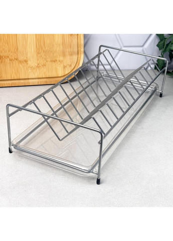 Сушарка для посуду настільна 1-ярусна з піддоном 39×19 см хром, СК-40202 No Brand (362590126)