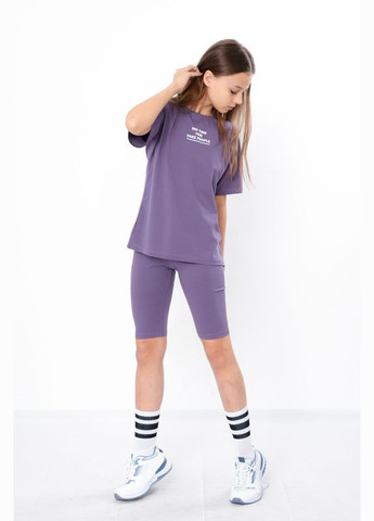 Фіолетовий літній комплект для дівчинки підлітковий (футболка+велосипедки) Носи своє