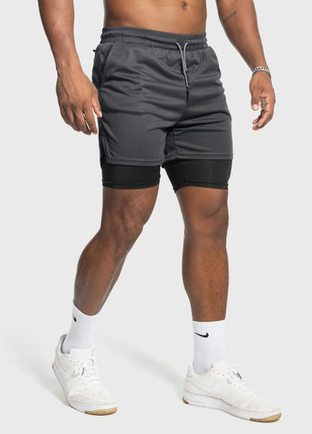 Мужские спортивные шорты с тайтсами карманом для смартфона и петелькой для полотенца темно-серые No Brand (341721020)