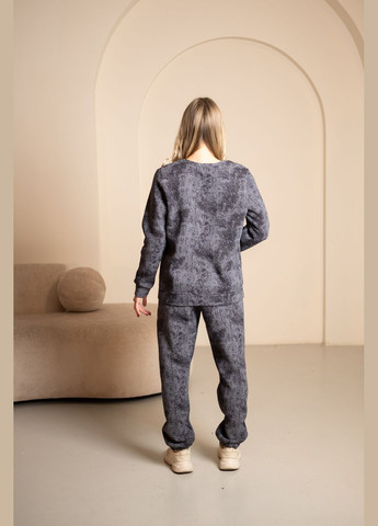 Теплый костюм серого цвета из турецкой тринитки на флисе, No Brand 7030 (316703288)