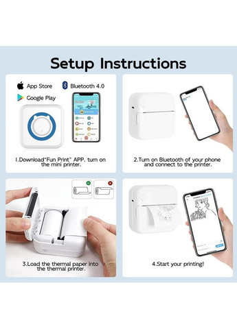 Портативний Bluetooth термопринтер для смартфона 57×30 мм, з акумулятором, біло-синій + 1 рулон термопаперу China (354827581)