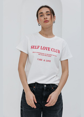 Молочная летняя женская футболка с принтом self love club Arjen