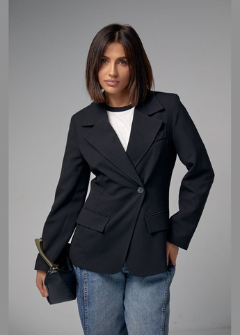 Черный женский женский однобортный пиджак приталенного кроя - черный Lurex - демисезонный