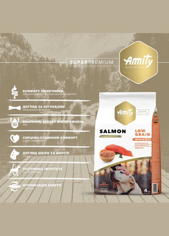 Сухой корм для собак Super Premium Salmon, сухой корм для взрослых собак с лососем 14 кг (8436538949603) AMITY (315868076)