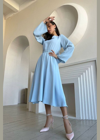 Блакитна вечірня сукня міді з відкритою спиною з відкритою спиною MonCher