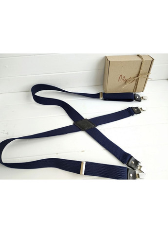 Синие х-образные подтяжки c кожаными вставками Major Style (357206609)