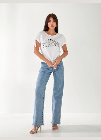 Женская футболка с надписью белого цвета 33486 Fashion - (335814429)