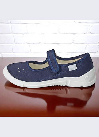 Синие ортопедические закрытые тапочки для девочки сменка в школу сменная обувь валди Waldi со стразами, с камнями