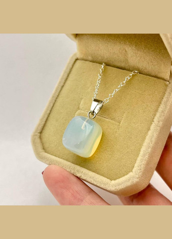 Кулон талісман з Місячним каменем у формі "міні блок" на ланцюжку сталь у оксамитовій коробочці Eco (331291722)