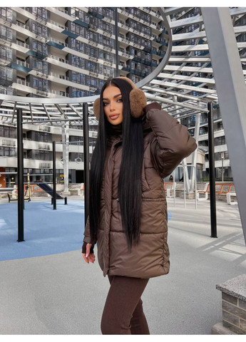 Коричневая зимняя женская зимняя куртка с микропухом — замеры в описании куртка-пальто DK/DL Мода без кордонів