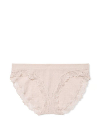 Трусики-бікіні жіночі з мікрофібри Seamless Lace-Trim Bikini Panty бежеві Victoria's Secret (330829485)