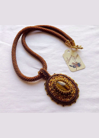 Кольє ручної роботи з бісеру з натуральним каменем "Бурштинова фантазія" No Brand (358224236)