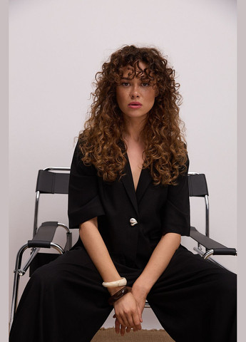 Літній лляний жакет з короткими рукавами шоколадний Arjen (340917497)